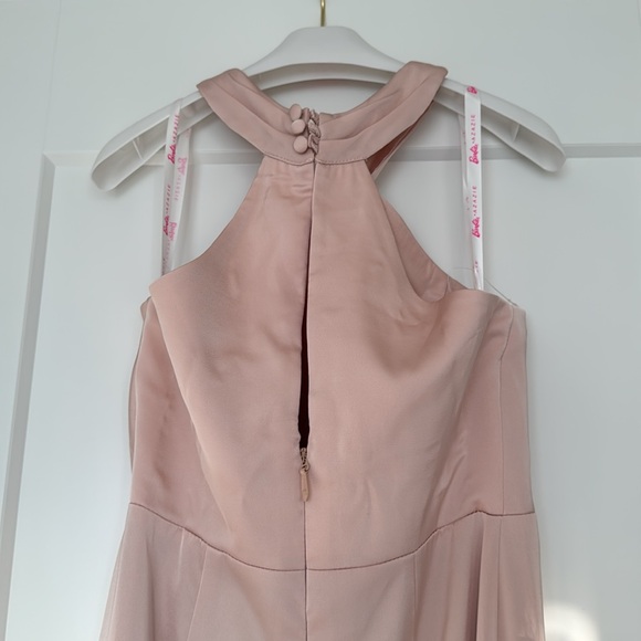 Azazie Keyhole Halter Stretch Satin Sheath Dress - Picture 9 of 14